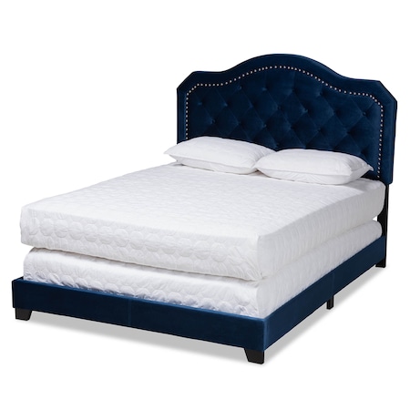 Baxton Studio Samantha Navy Blue Velvet Upholstered Queen Size Button Tufted Bed 160-9839